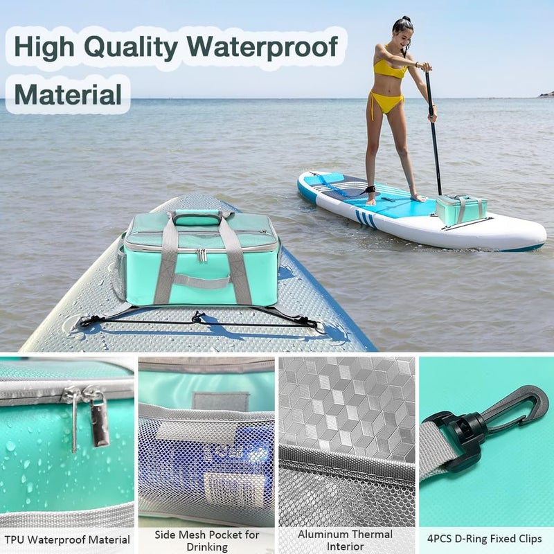 Karltion Paddle Board Cooler Bag, Waterproof Portable Deck Bag with Top Mesh Pocket,Kayak Cooler Bag with Side Pouches for Water Bottles,Inflatable Paddle Board Accessories Coolers for Sup, Kayak - Image 3